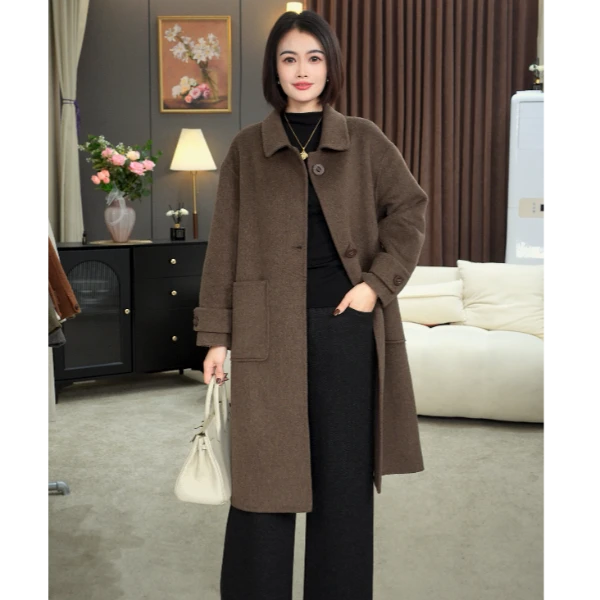 2025气质显瘦羊毛大衣女秋冬女士女款柔软舒适长款外套时尚8326
