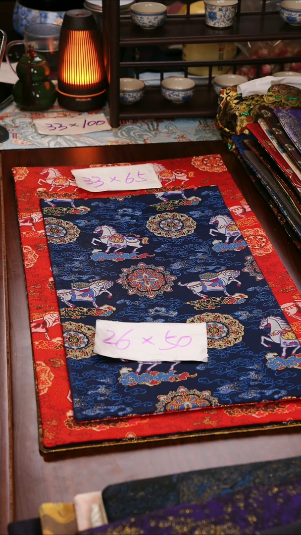 【小马宝相花蓝红双面】中国风干泡织锦茶席33*65