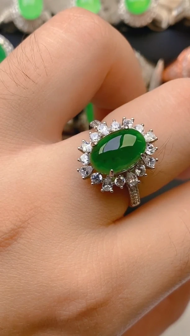 翡翠戒指银S925镶嵌天然