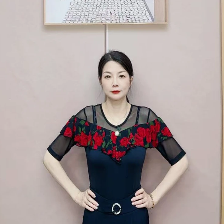 欢舞阁吉特巴摩登舞时尚修身气质女士圆领交际广场舞上衣A0721