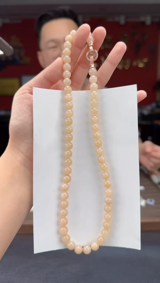 和田玉未镶嵌颈饰藕粉妈妈链卡8