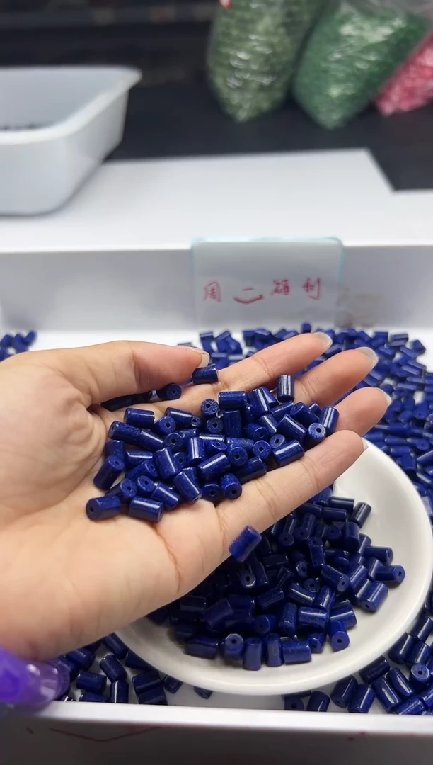 未镶嵌颈饰玛瑙/玉髓W591青*金石桶珠8*5mm*30颗