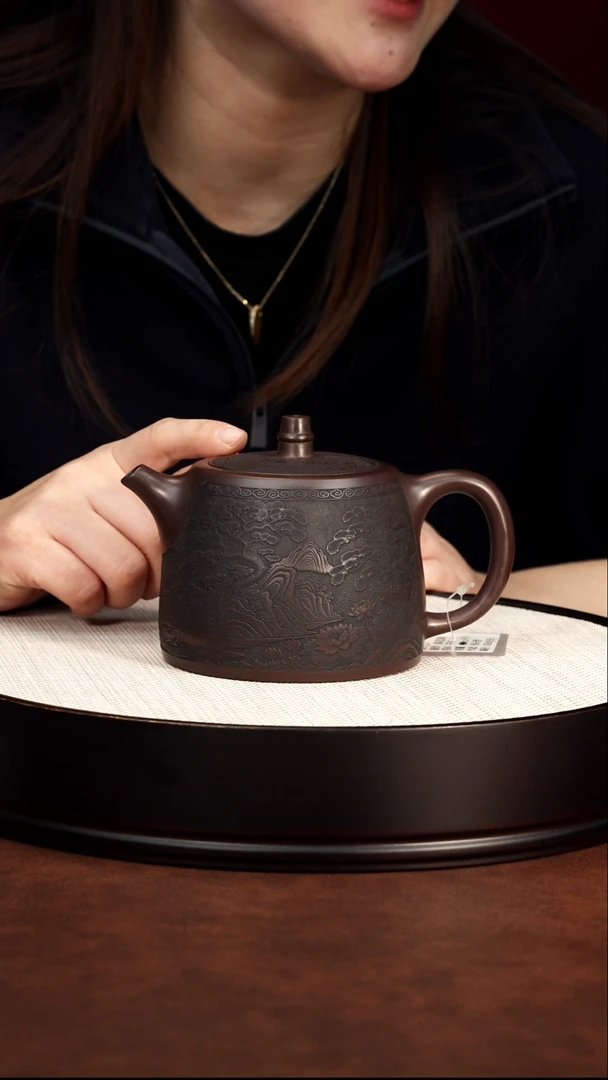 紫砂茶案宜兴紫砂 莲花汉铎石红 钱兴芳 404