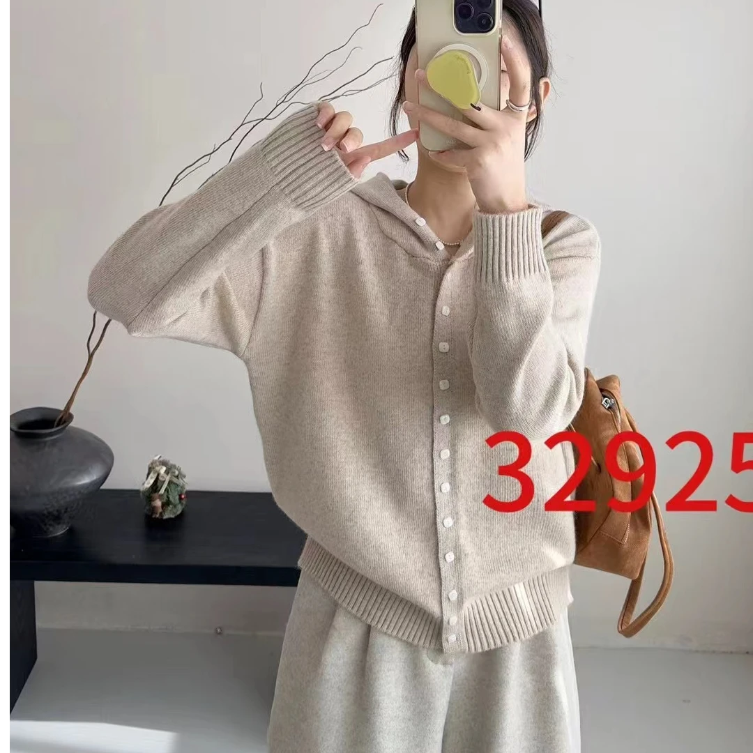 2025年新款连帽打底衫女单排扣开衫韩版宽松显瘦百搭针织外套