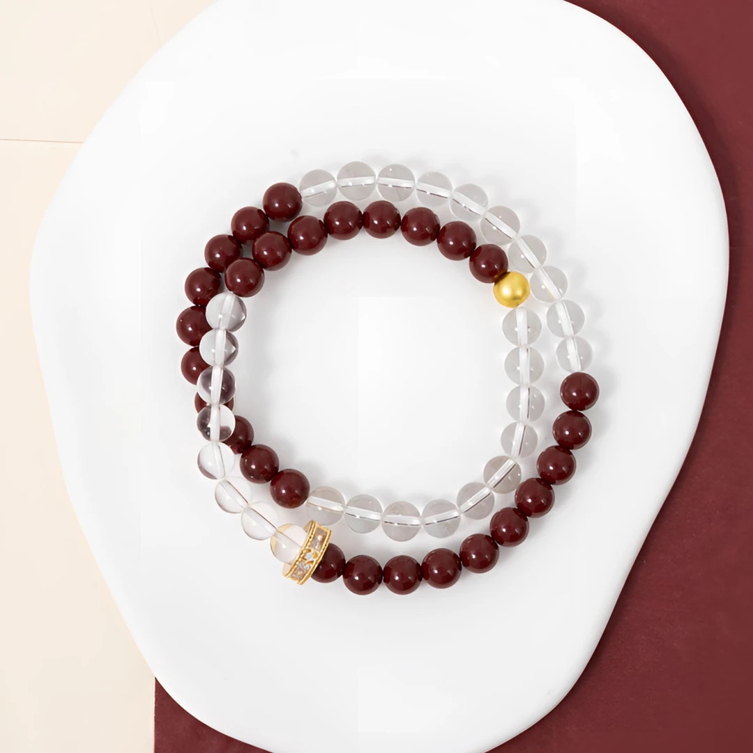 【吉祥如意】6m紫金砂+7m白水晶双线圈手串中式原创设计多样性发一