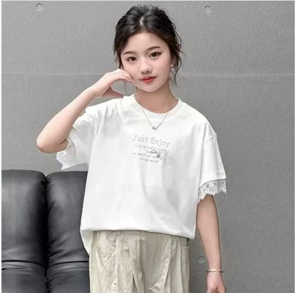 506221  韩版女童瘦版舒适时尚洋气百搭潮流简约印花夏季短袖