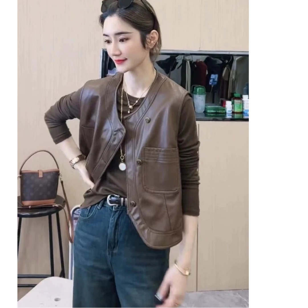 欧货洋气pu皮衣马甲外套女春秋不规则设计感小众无袖坎肩马夹背心