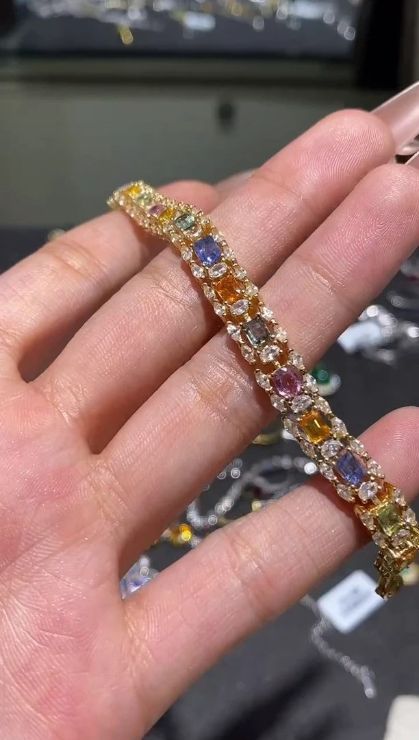 手链蓝宝石银S925镶嵌手链