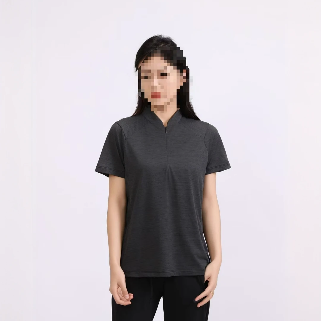 女款户外休闲隐藏式半拉链徒步吸湿速干短袖T恤