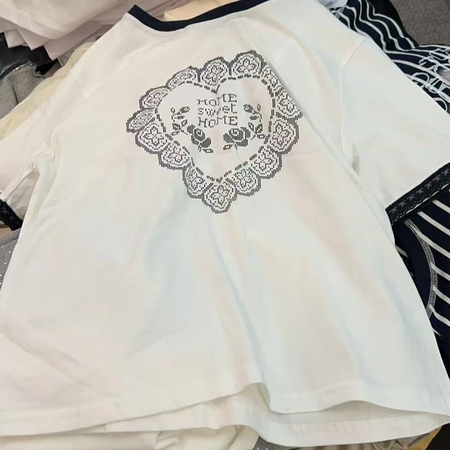 【NO退NO换】韩国东大门2025春款白色爱心花花T