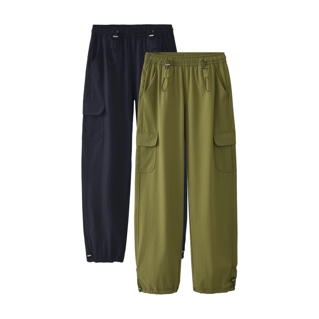 Lu男女同款四面弹功能面料抽绳束脚松紧高腰降落伞裤工装裤收脚