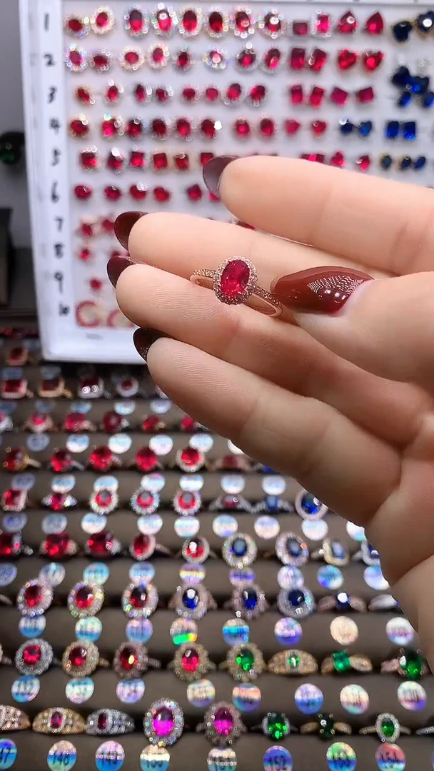 【闪购商品】红宝石戒指银S925镶嵌玫瑰金57