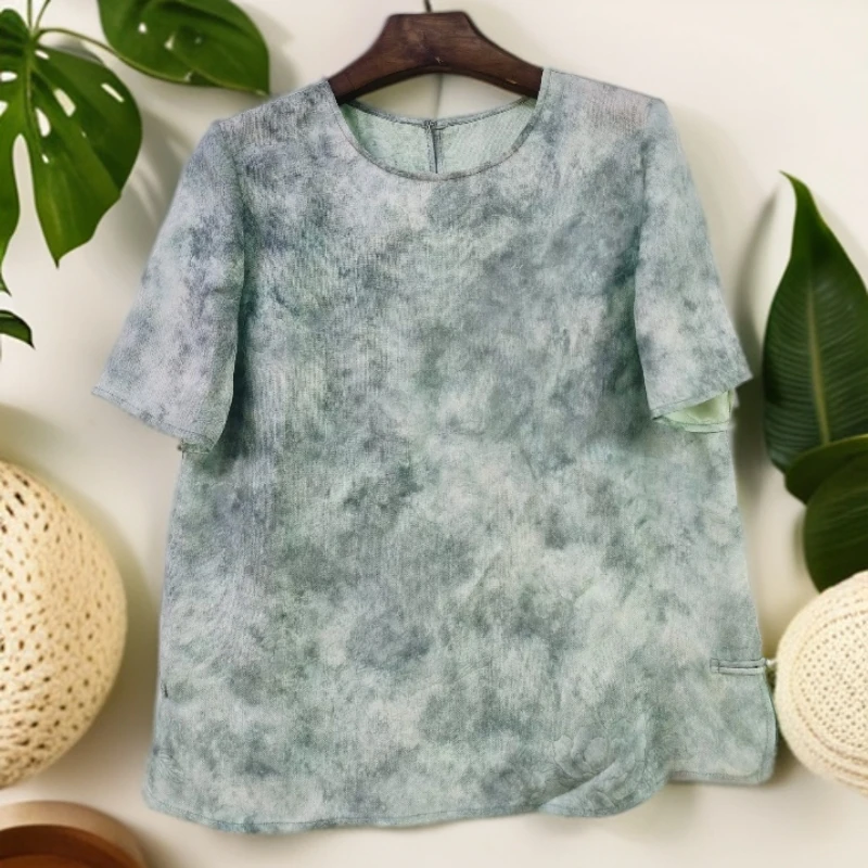 【梅姐粉丝专属】手绘通孔罗气质短袖上衣S7115