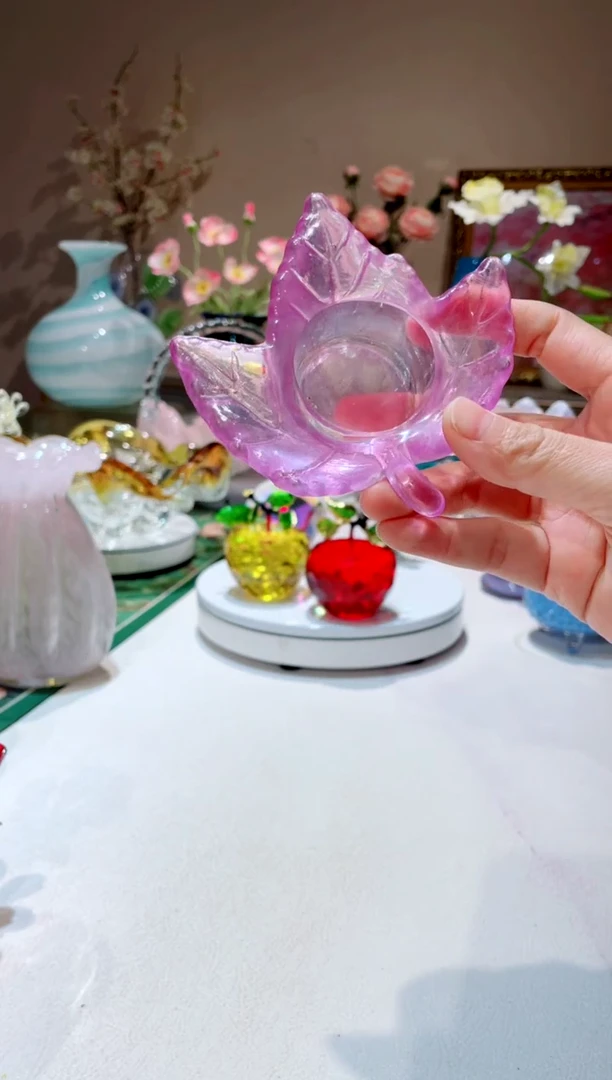 【闪购商品】琉璃手工艺品紫色枫叶烛台 微瑕