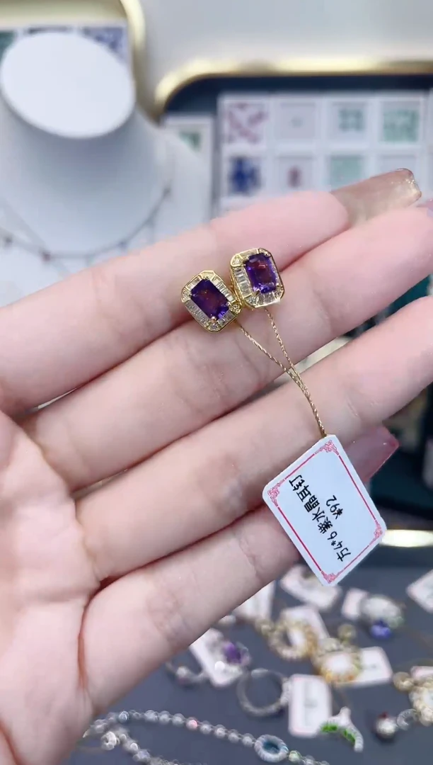 紫晶耳饰银S925镶嵌天然宝石