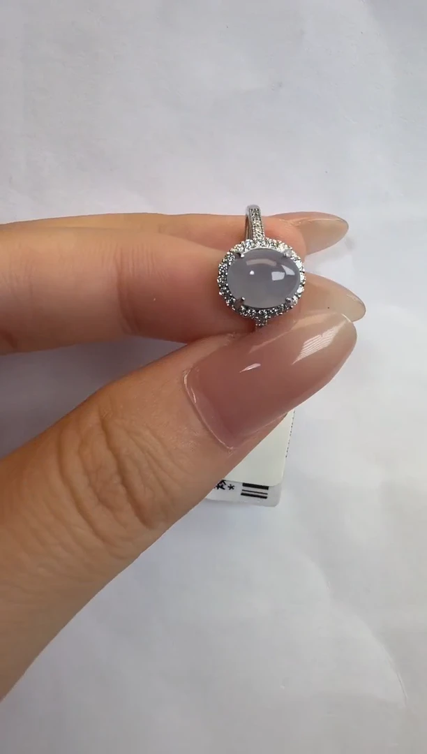 银S925镶嵌戒指翡翠通体925银镶缅甸A货翡翠戒指072