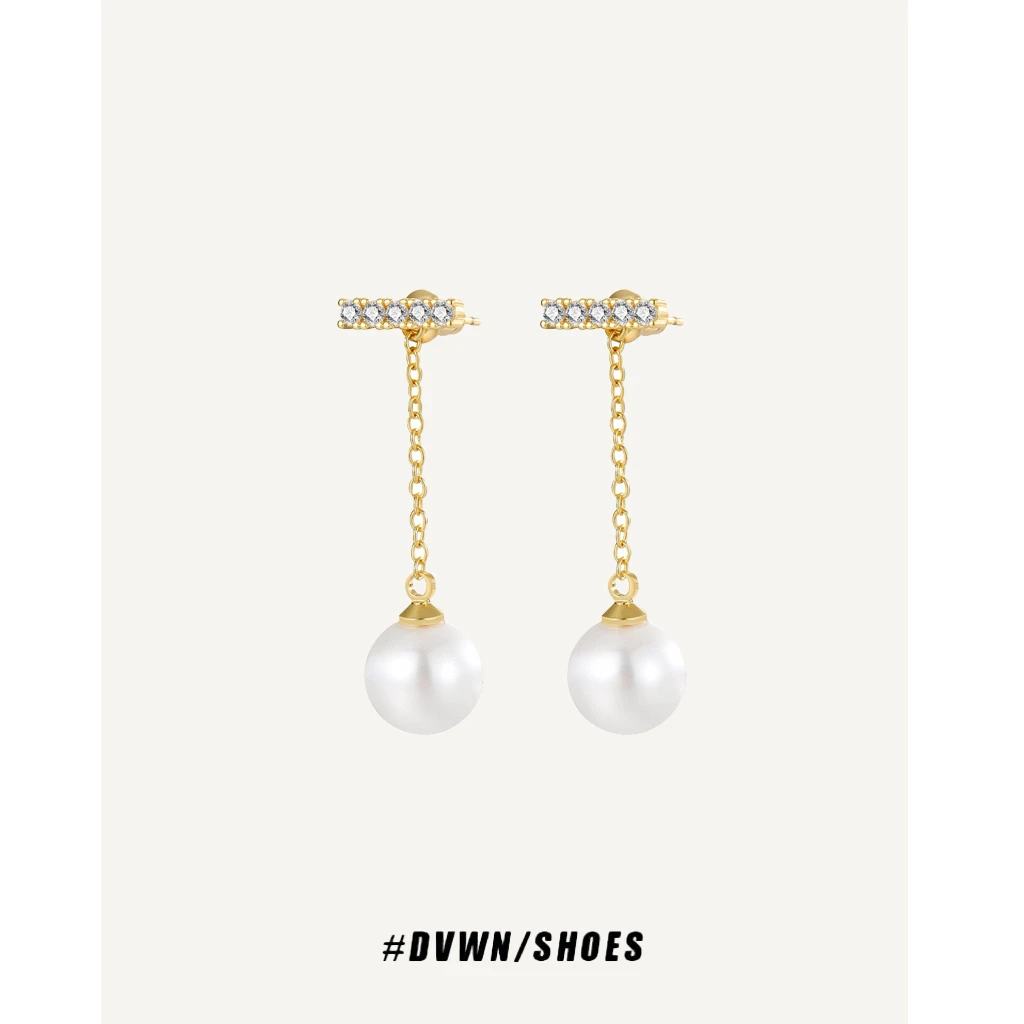 铜合金仿珍珠耳饰 【极简系列】平衡木珠流苏耳钉