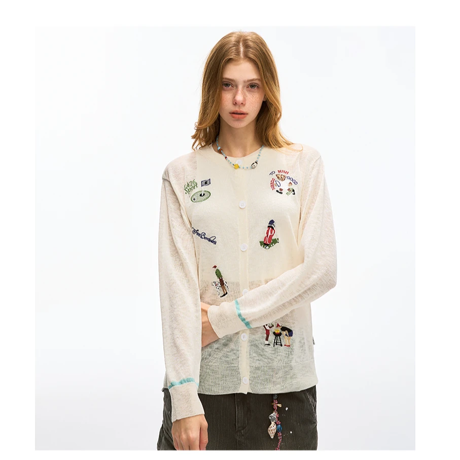 F426国潮夏季新款趣味运动刺绣撞色开衫 7163罩衫  达