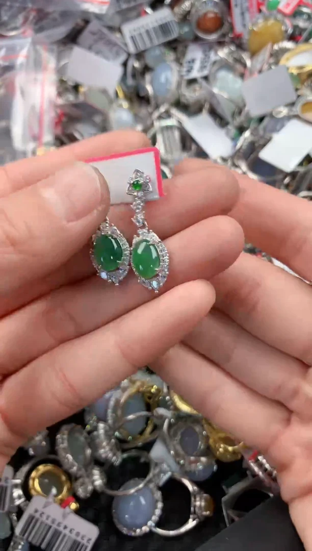 银S925镶嵌戒指翡翠666------8