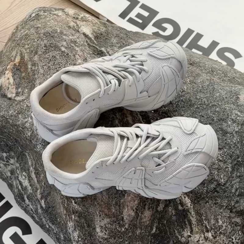 诗歌兰女鞋2026早春新款透气网面老爹鞋时尚厚底休闲运动鞋98-001