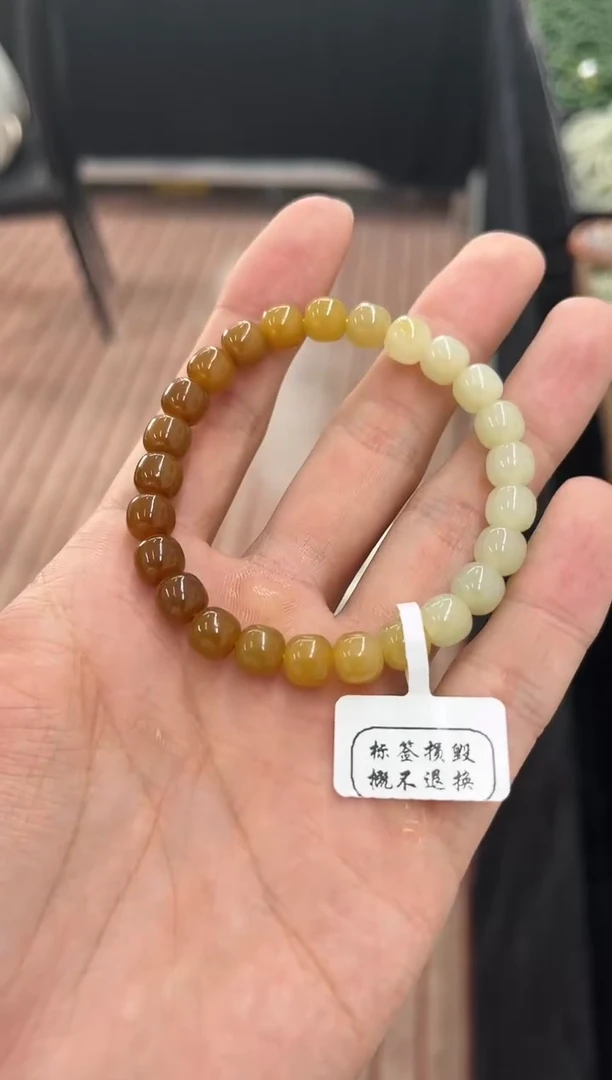 手串未镶嵌和田玉且末金山糖白老型珠手串卡8微色差