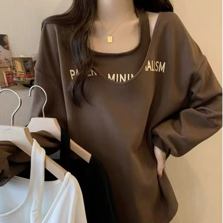 岩岩家7042字母吊带两件套设计感T恤