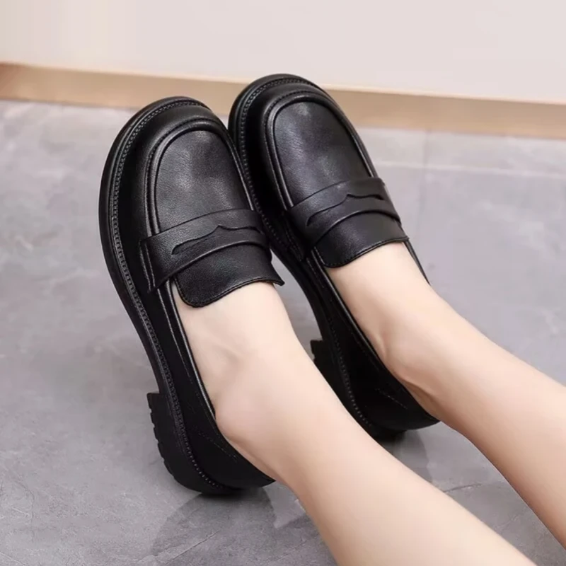 (真软皮撤柜)2025春季新款女英伦风时尚百搭舒适乐福鞋软底软面