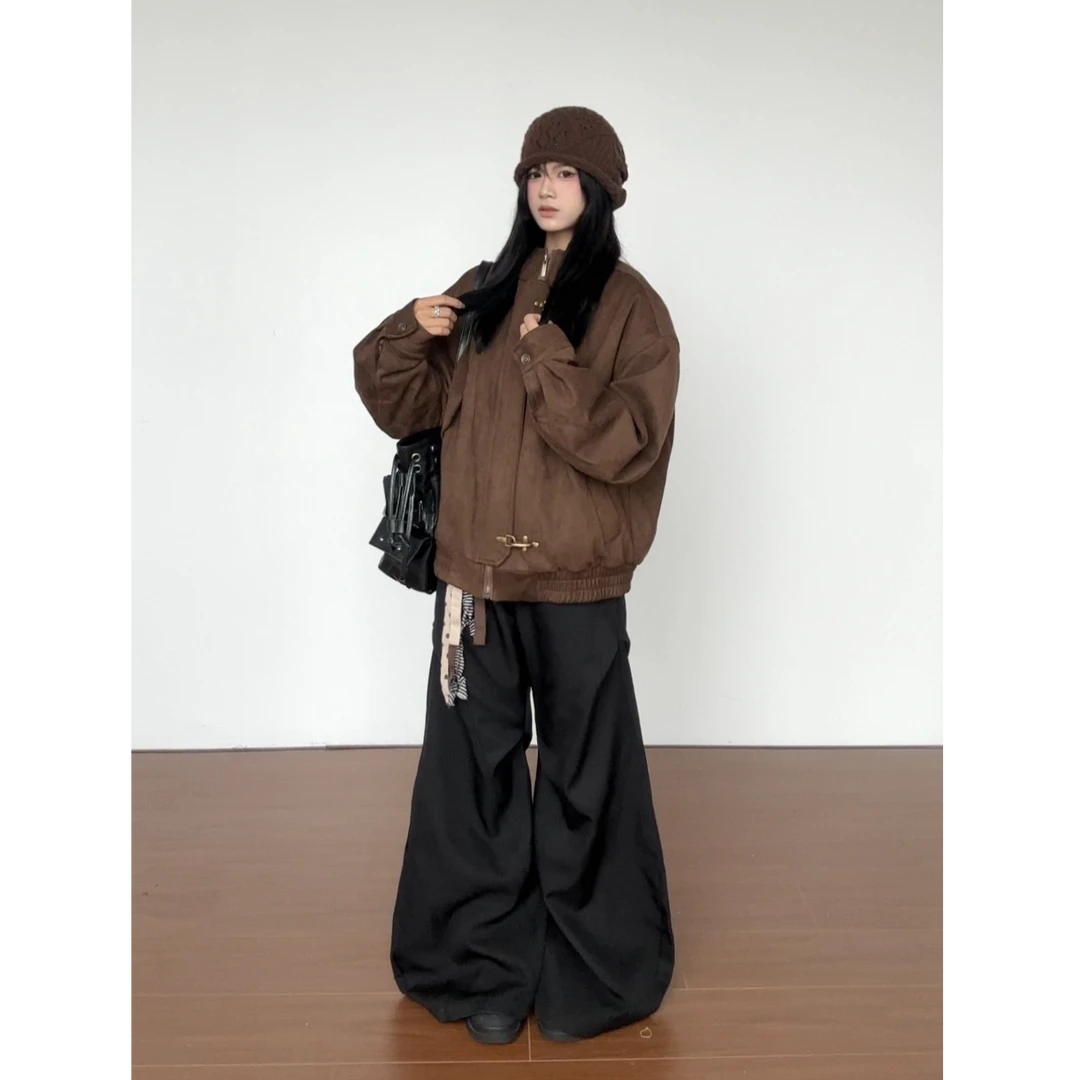 【善九千】梅花飞机扣 定染麂皮绒工装棉服男女冬季保暖飞行员外套