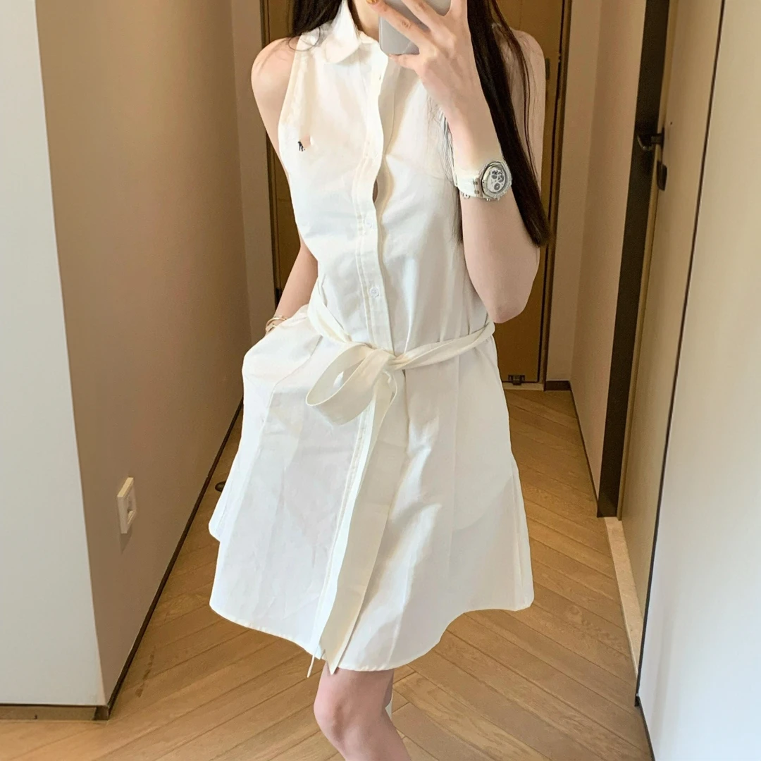RL气质无袖衬衫连衣裙夏季爆款洋气刺绣A字裙时尚通勤女Polo领