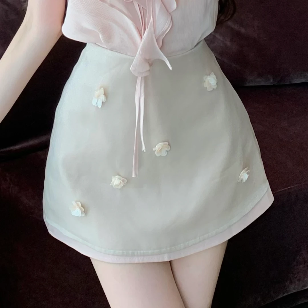 XUAN璇璇【柔韵粉裙】绝美气质宽松夏季显瘦高腰半身裙LWJ25C3Q2237