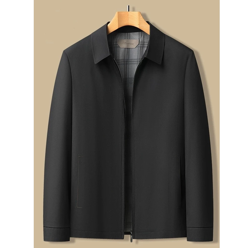 新款爸爸外套男士翻领夹克春秋季中老年行政夹克男装商务休闲上衣