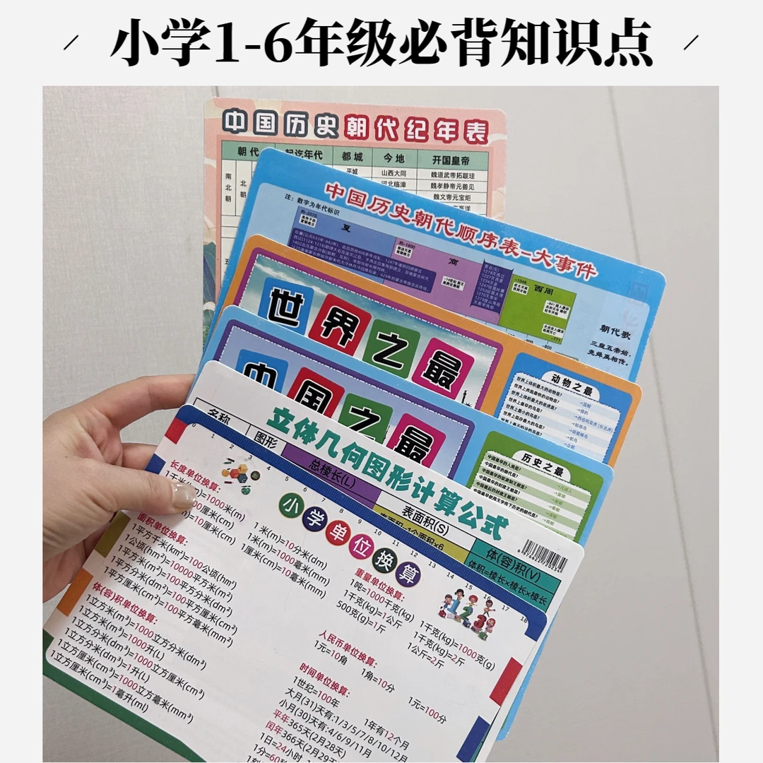 小学通用数学单位换算教具平面立体几何图形计算公式速记知识卡片