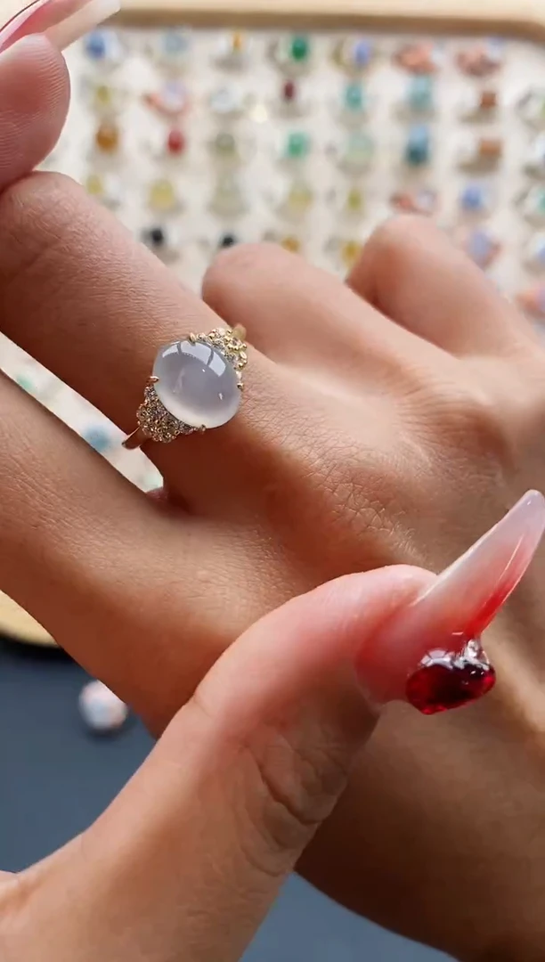 【闪购商品】翡翠戒指银S925镶嵌缅甸天然A货翡翠222 5+3