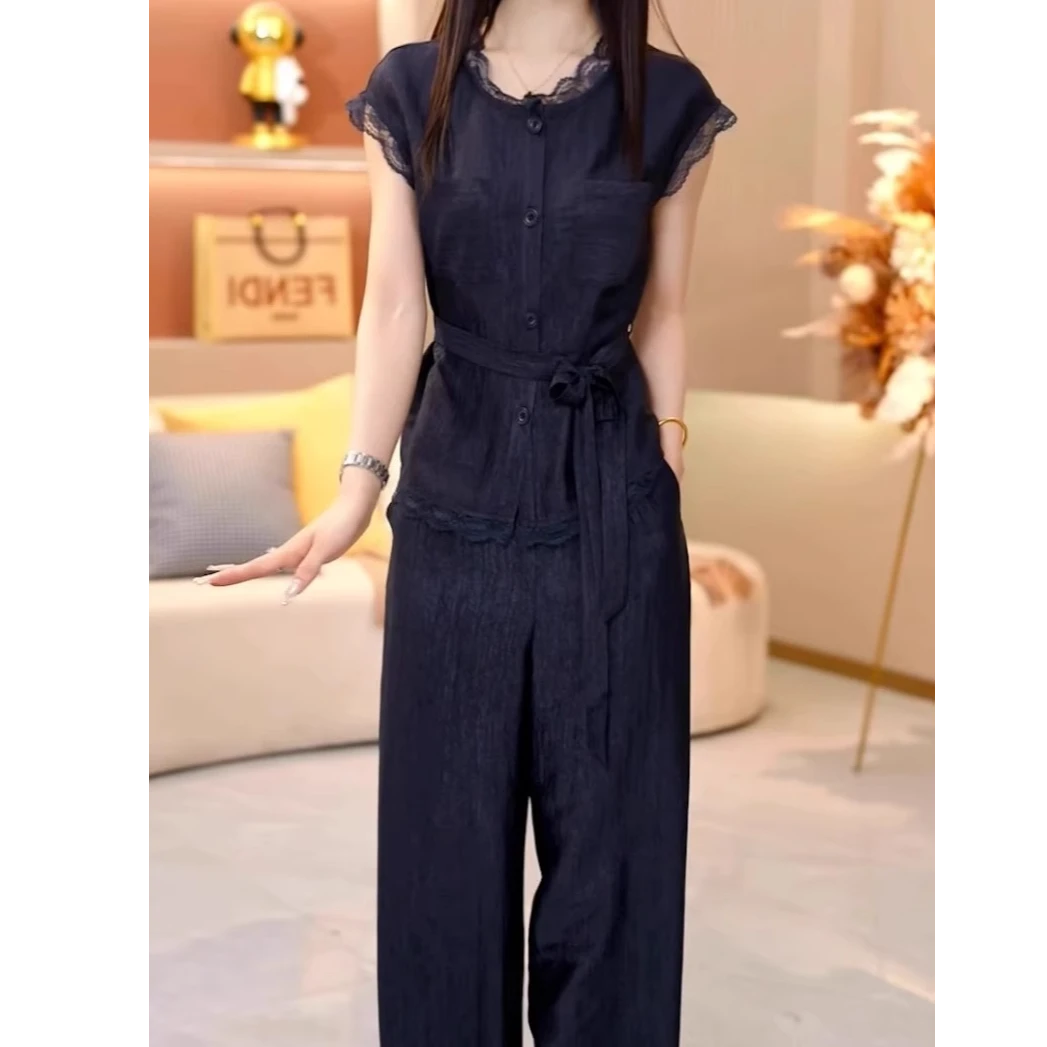1030夏季气质减龄新款爆款妈妈装修身显瘦裤装两件套
