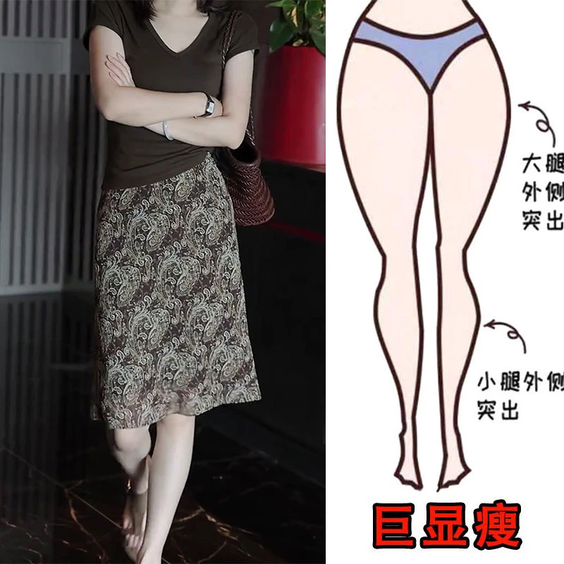 2025夏季薄款复古腰果印花半身裙轻奢百搭显瘦直筒中长款包臀裙子