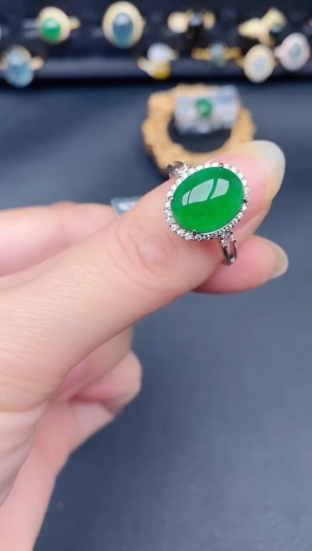 银S925镶嵌戒指翡翠天然a货翡翠91