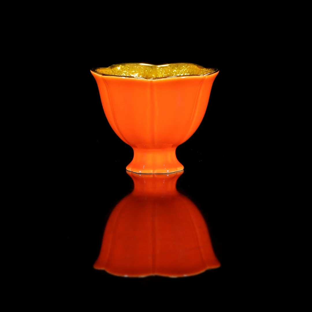 【宜景窑宝石釉鎏金系列】50cc小合菱主人杯喝茶杯子