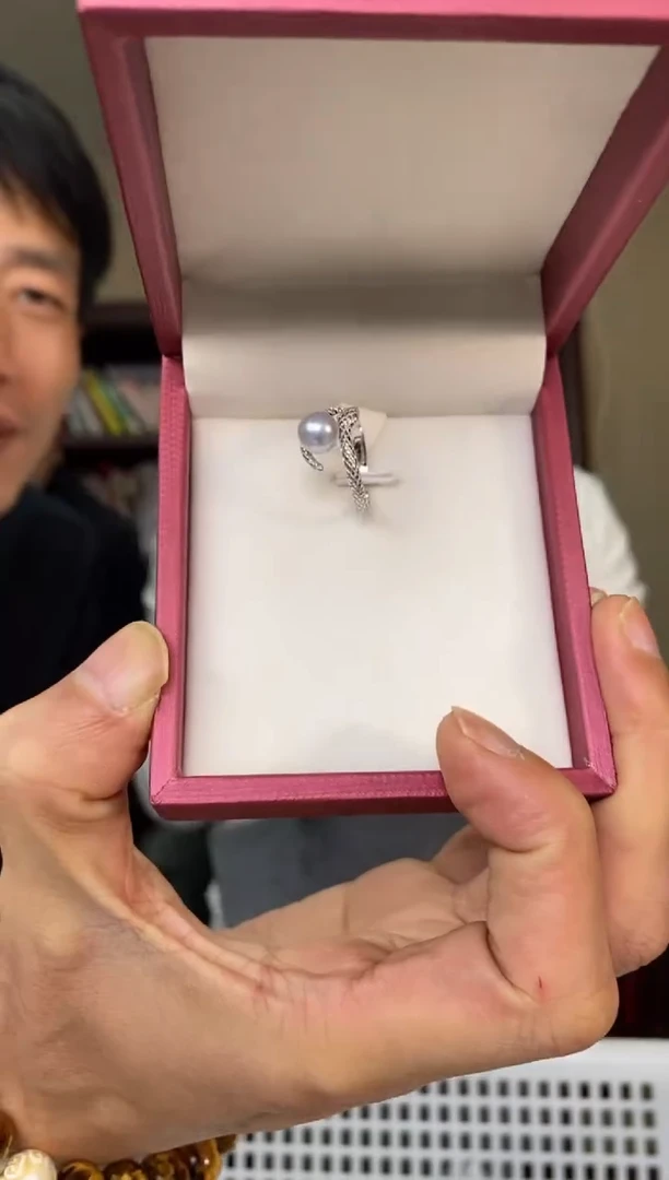 银S925镶嵌戒指海水珍珠真多麻蛇形戒指