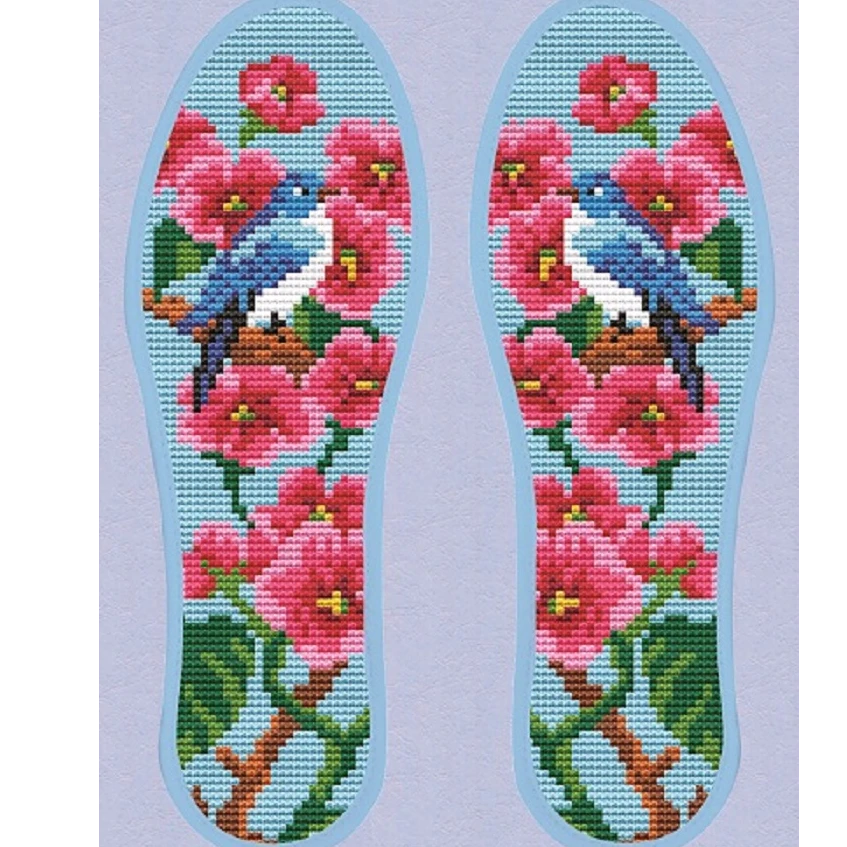 喜鹊登梅7层纯棉布十字绣半成品鞋垫爱乐秀透气针孔红色吸汗喜庆
