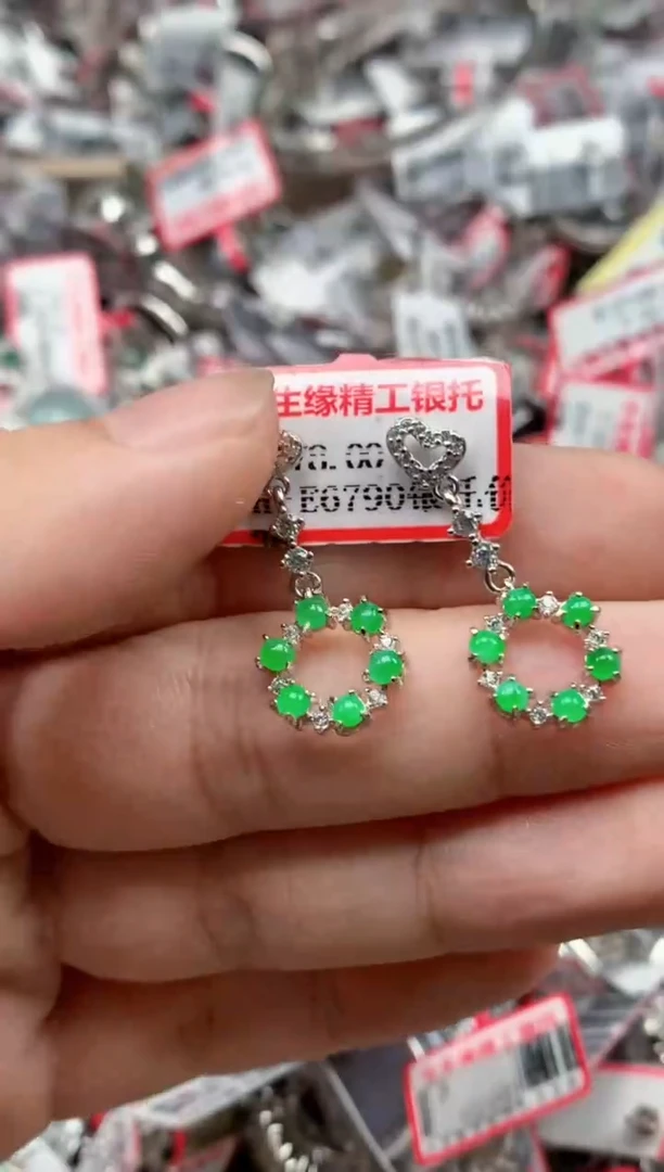 银S925镶嵌戒指翡翠天然A货缅甸翡翠