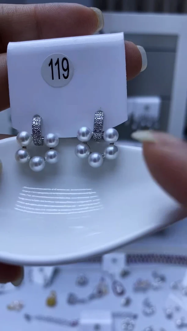 银S925镶嵌耳饰淡水珍珠119