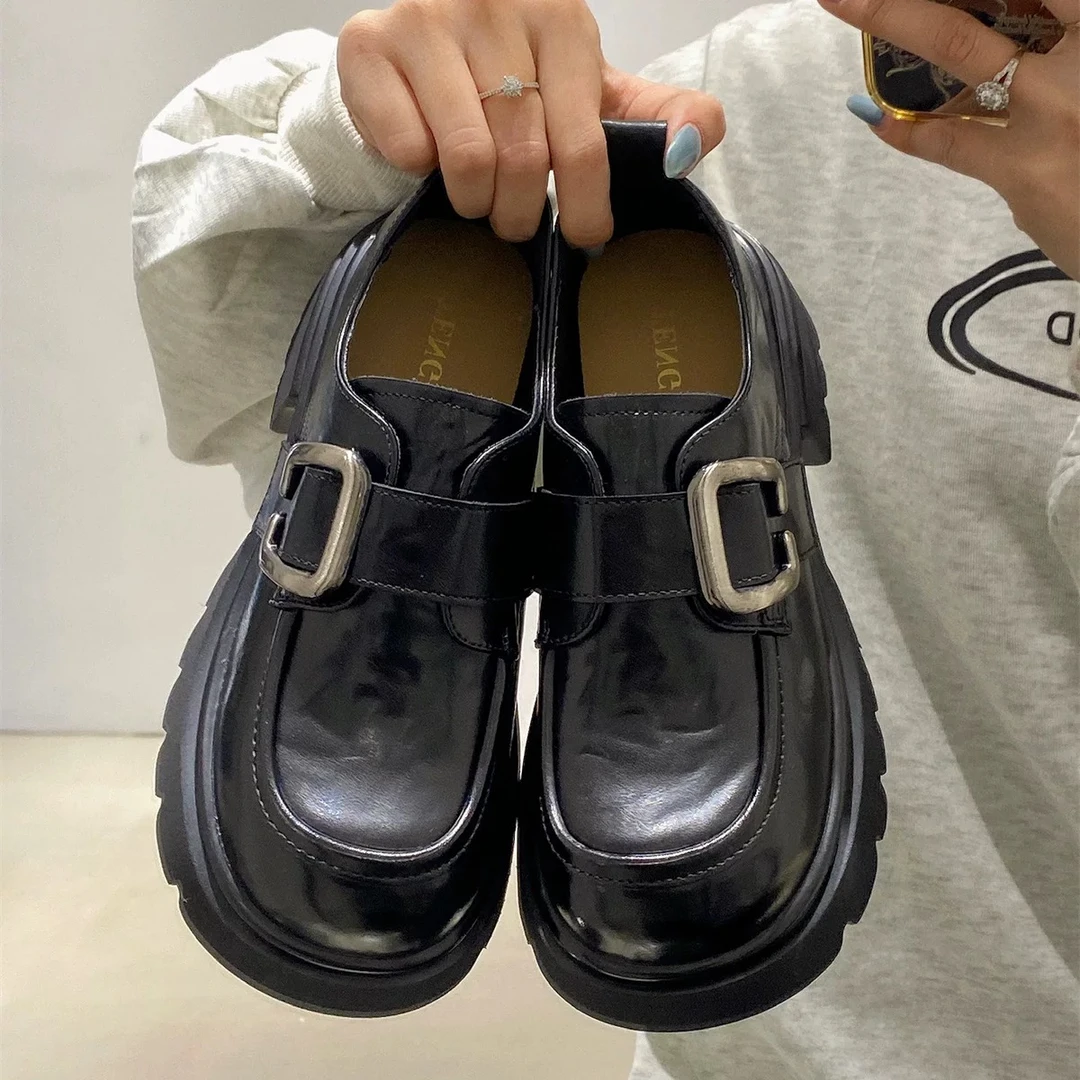 8KT-855皮鞋单鞋乐福鞋百搭复古厚底英伦风日系春秋黑色春季粗跟