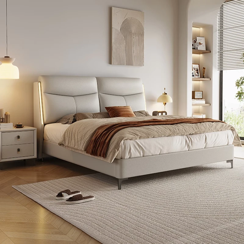 简约主卧大床1.8米双人皮艺软包床新款1.5米家用大床气压高箱皮床