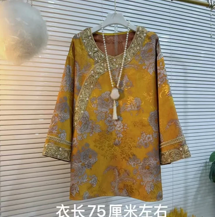 乐882胖MM2025秋冬时尚新款复古花新中式大码打底衫轻奢（带里衬）