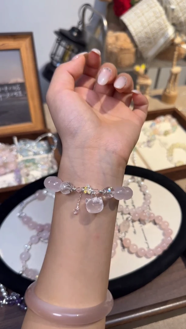 水晶手串银S925镶嵌粉水白阿塞