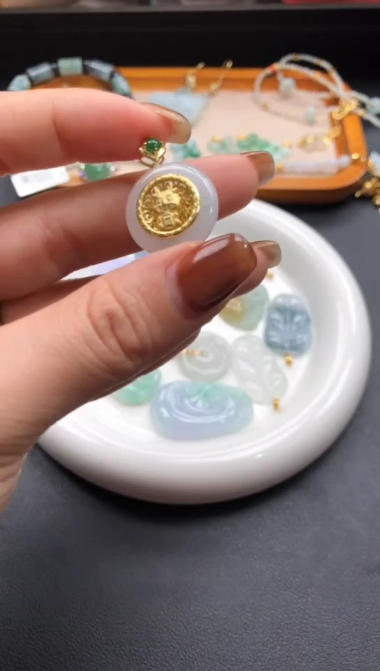 吊坠(不含链)银S925镶嵌翡翠天然缅甸A货翡翠