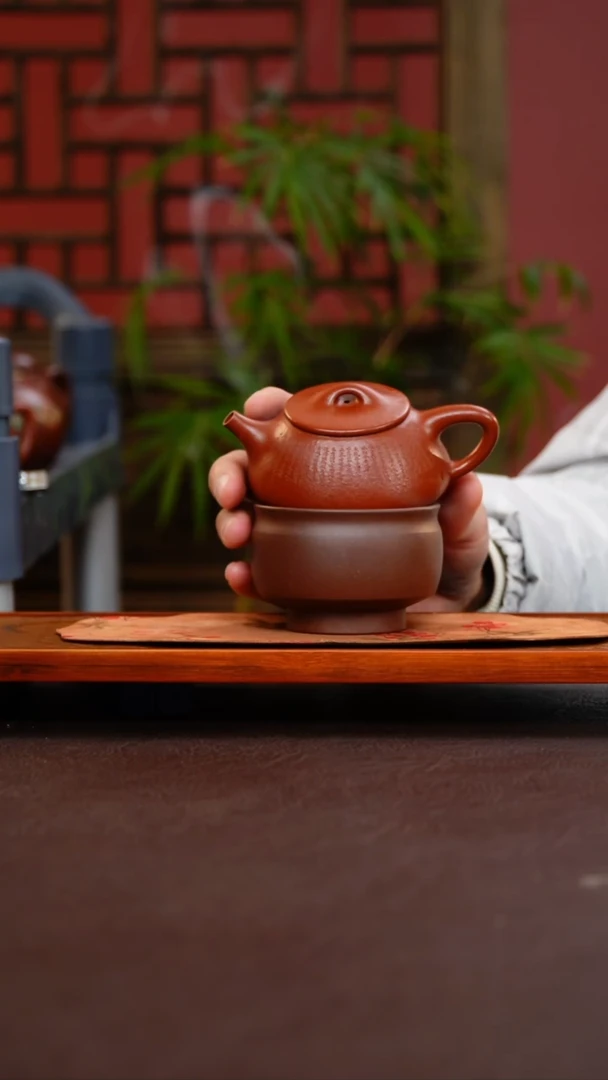 茶壶紫砂小景舟大红袍凡尘刻绘一壶一杯
