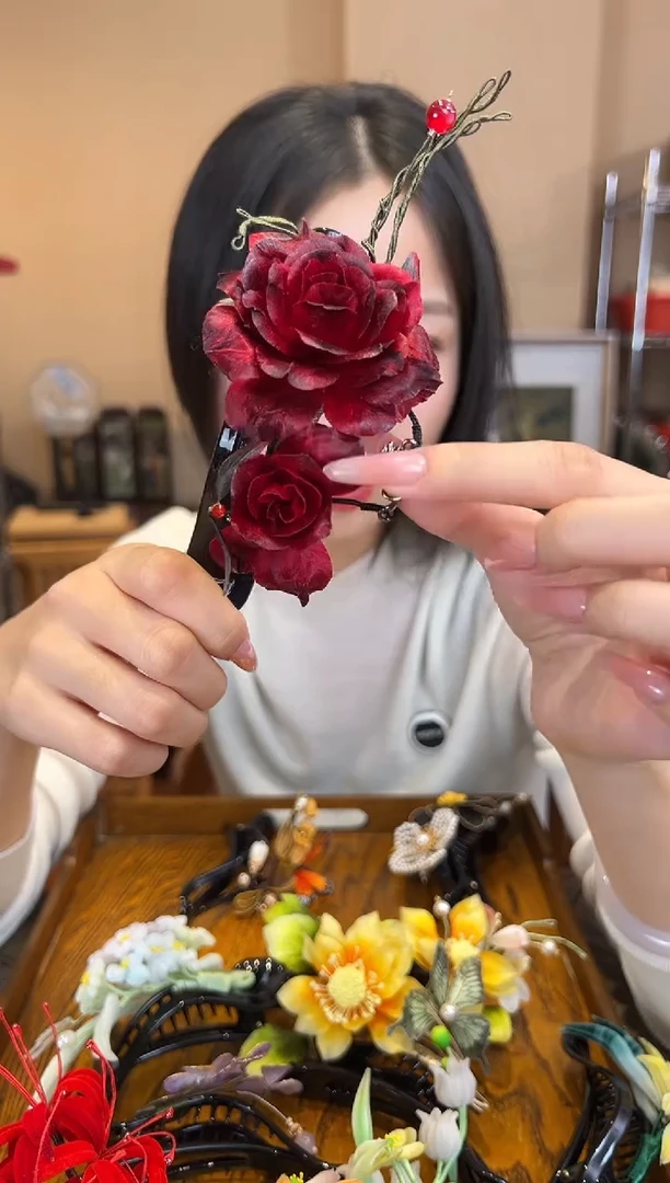刺绣非遗绒花（发饰）