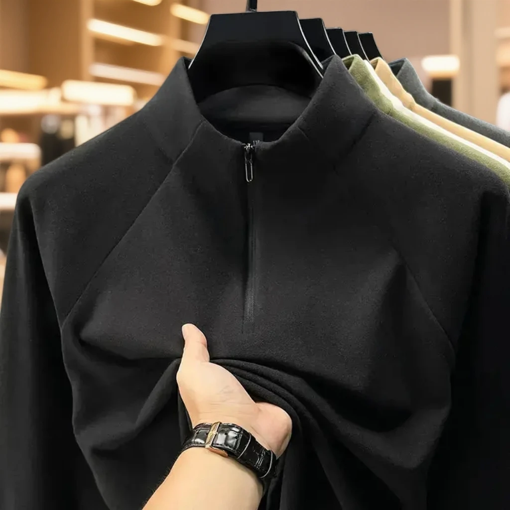 【奥莱撤柜】秋冬美式男士拉链立领卫衣休闲时尚纯色双面德绒打底衫