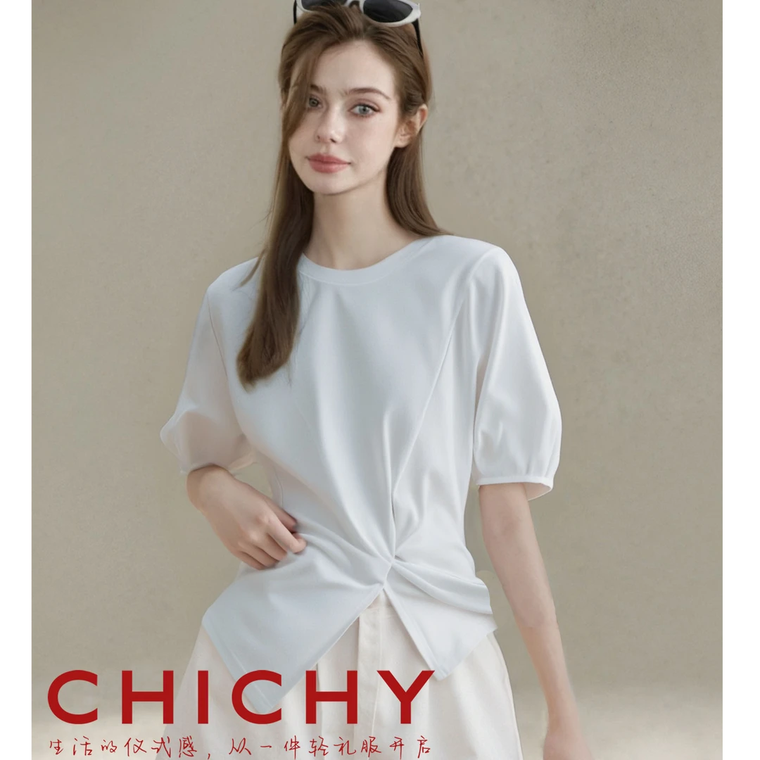 【媛媛女王专享】CHICHY不规则开叉修身上衣小衫CB1B001251